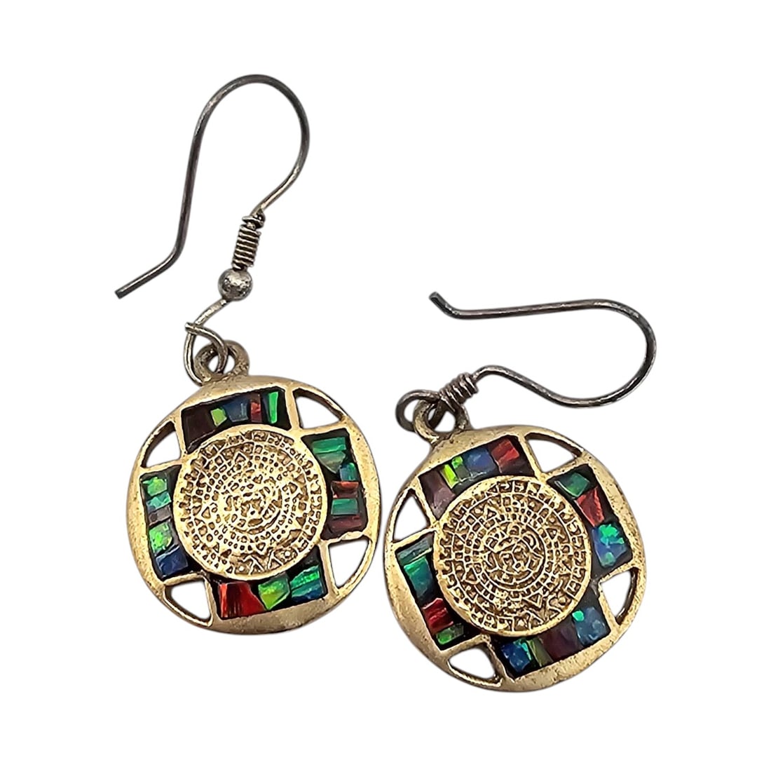 Mexico Sterling Multi Stone Dangle Earrings: Mexico Sterling Multi Stone Drop Dangle Earrings 4.6 G