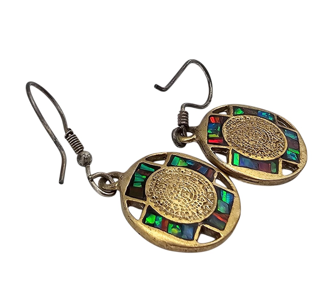 Mexico Sterling Multi Stone Dangle Earrings - 2