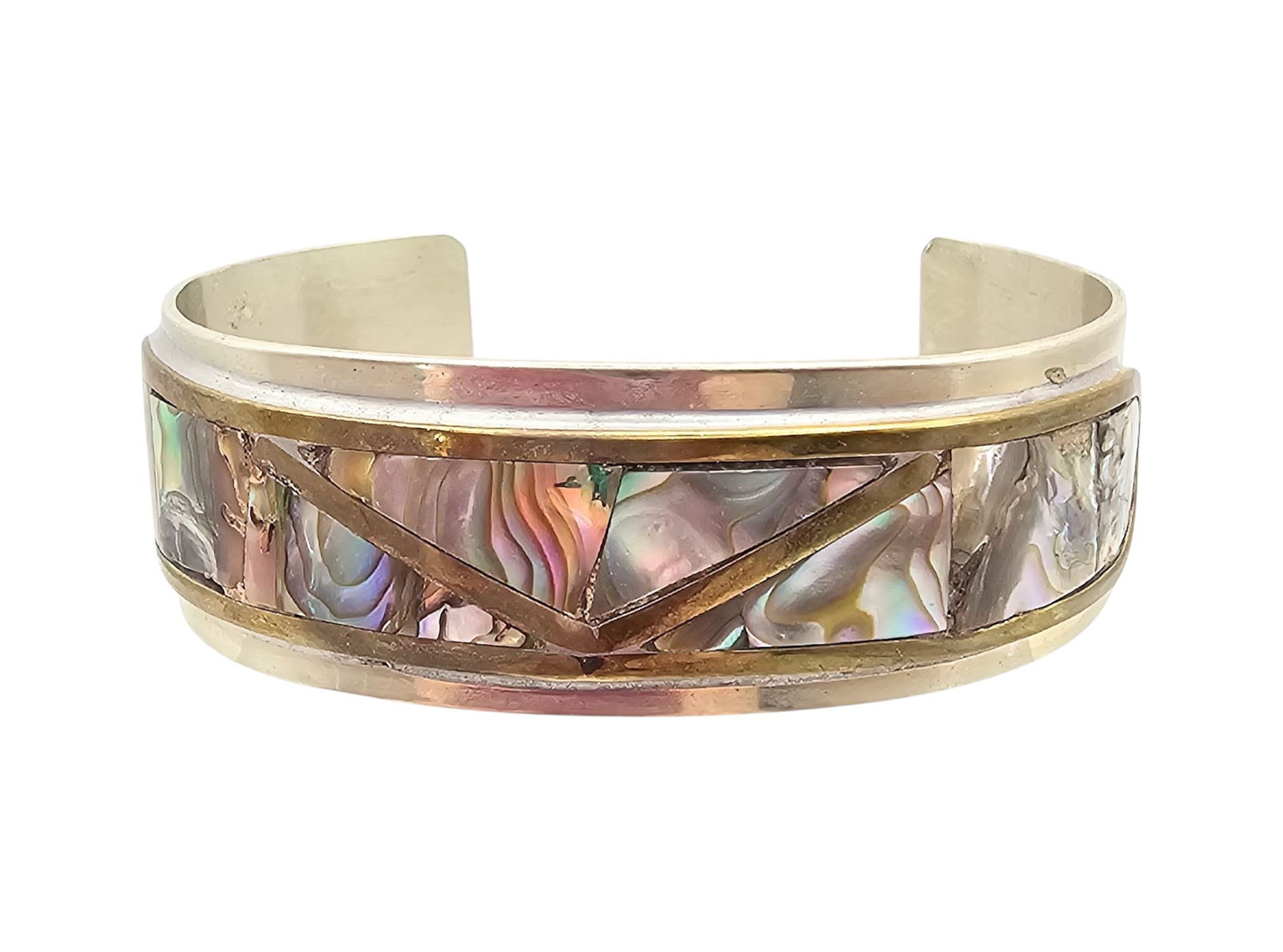 Signed Mexico Sterling Abalone Cuff Bracelet: Signed Mexico Sterling Abalone Cuff Bracelet 30 G
