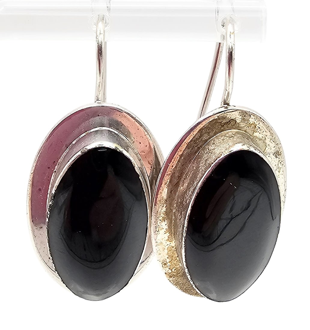 ATI Mexico Sterling Onyx Dangle Earrings: ATI Mexico Sterling Onyx Drop Dangle Earrings 12 G
