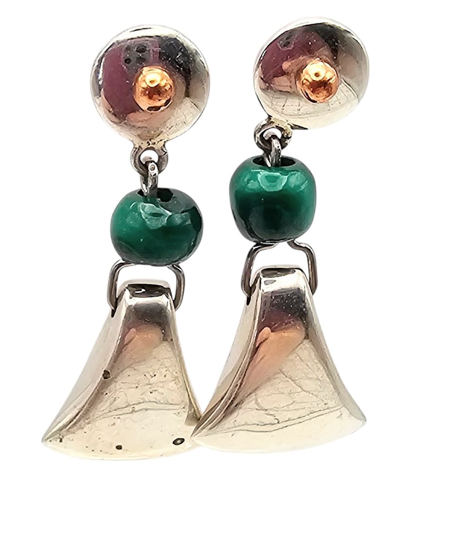 Mexico Sterling Malachite Drop Dangle Earrings (1 of 4)