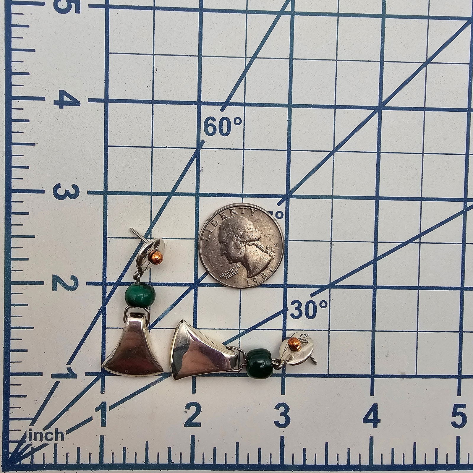 Mexico Sterling Malachite Drop Dangle Earrings - 4