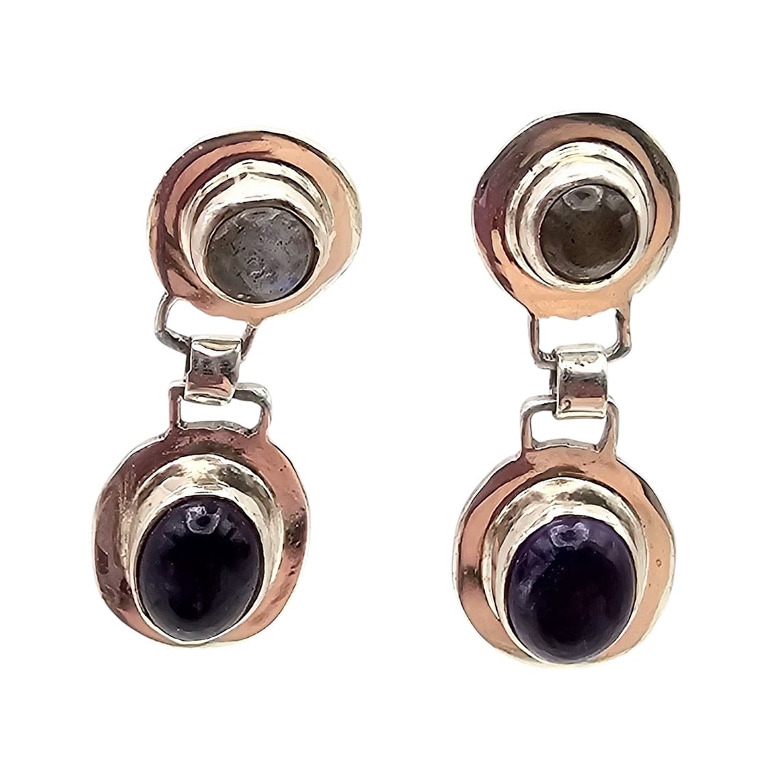 Mexico Sterling Labradorite Amethyst Drop Dangle Earrings (1 of 4)