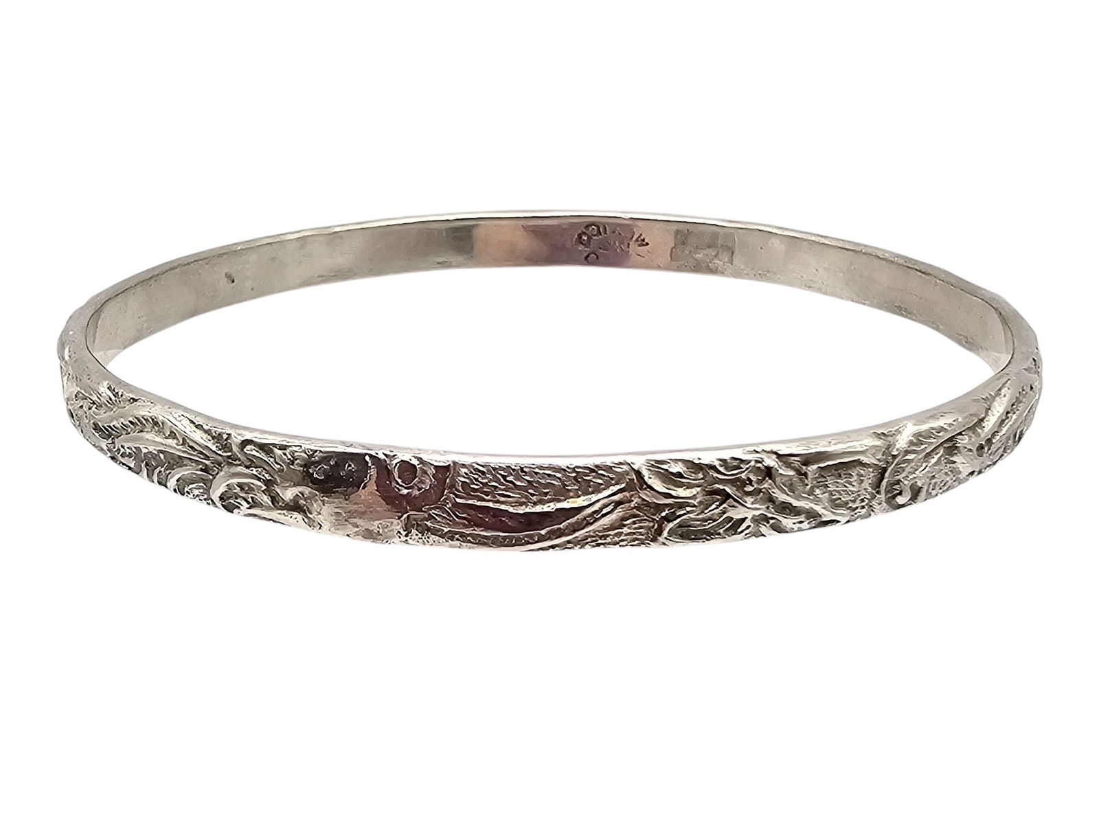 Mexico Sterling Leaf Design Bangle Bracelet: Mexico Sterling Leaf Design Bangle Bracelet 18.1 G
