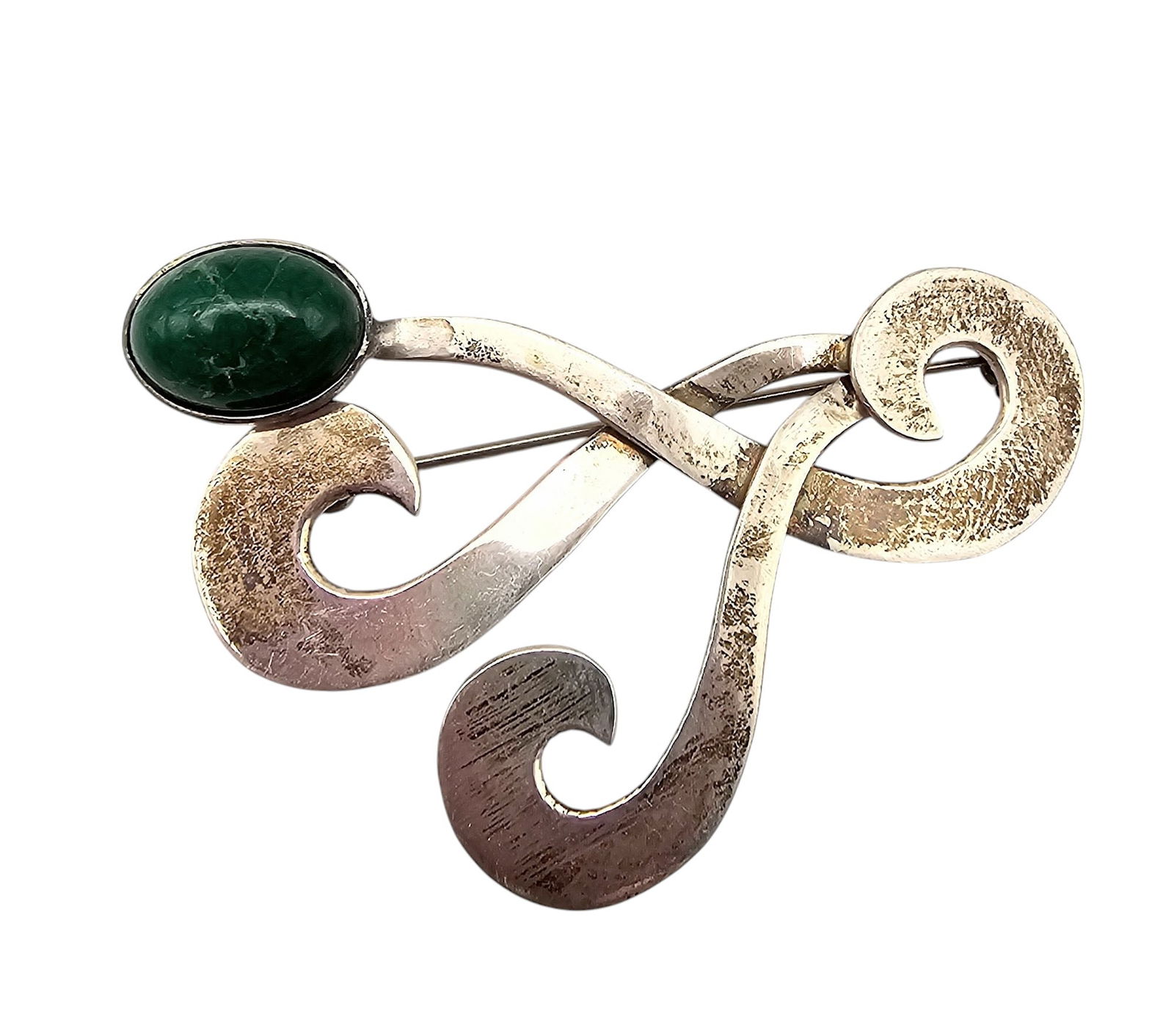 Mexico TD-35 Sterling Malachite Brooch: Mexico TD-35 Sterling Malachite Brooch 12.1 G