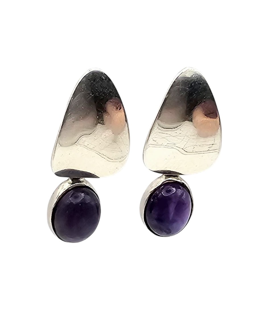Mexico Sterling Amethyst Drop Dangle Earrings: Mexico Sterling Amethyst Drop Dangle Earrings 5.2 G