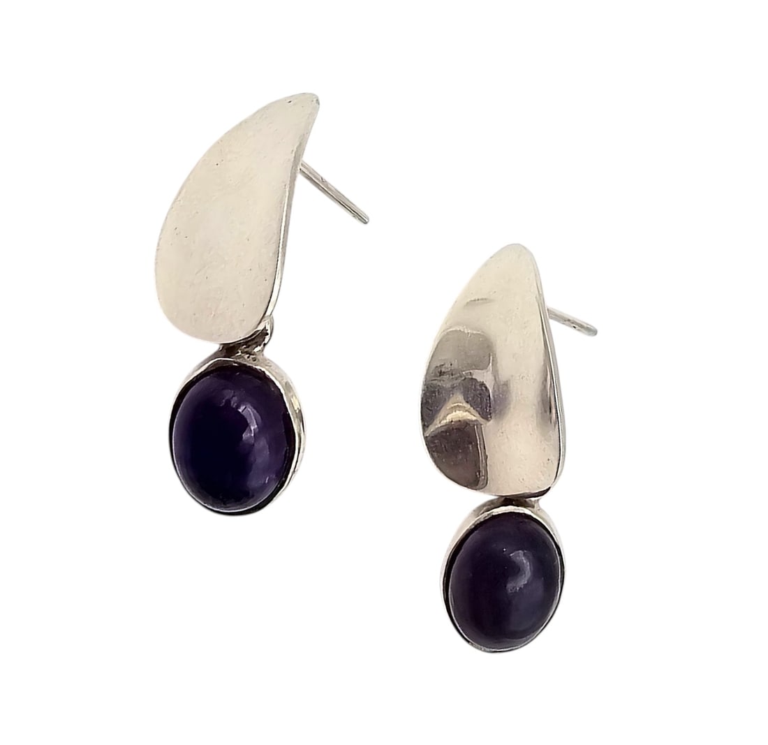 Mexico Sterling Amethyst Drop Dangle Earrings - 2