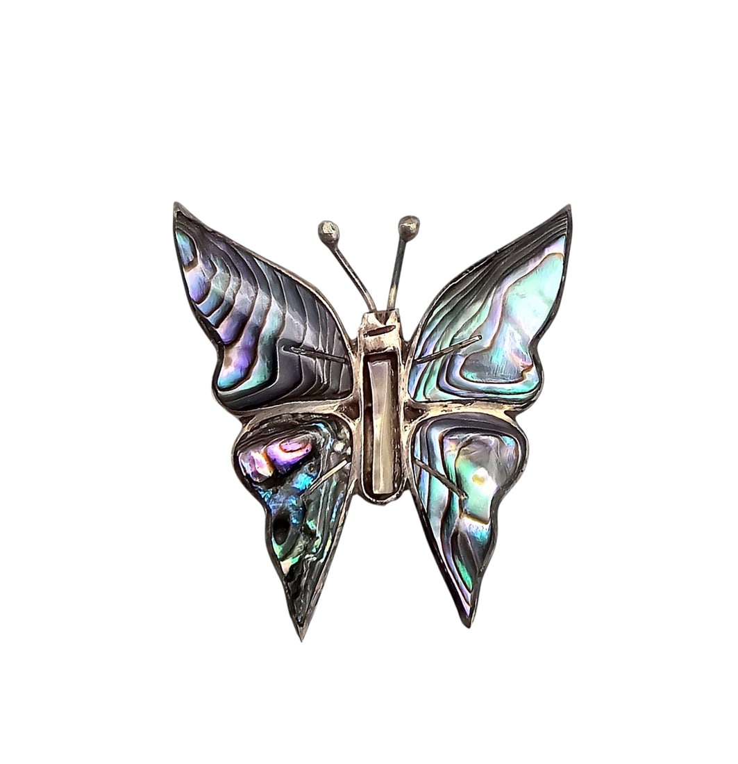 Signed Mexico Sterling Abalone Butterfly Brooch: Signed Mexico Sterling Abalone Butterfly Brooch 4.8 G