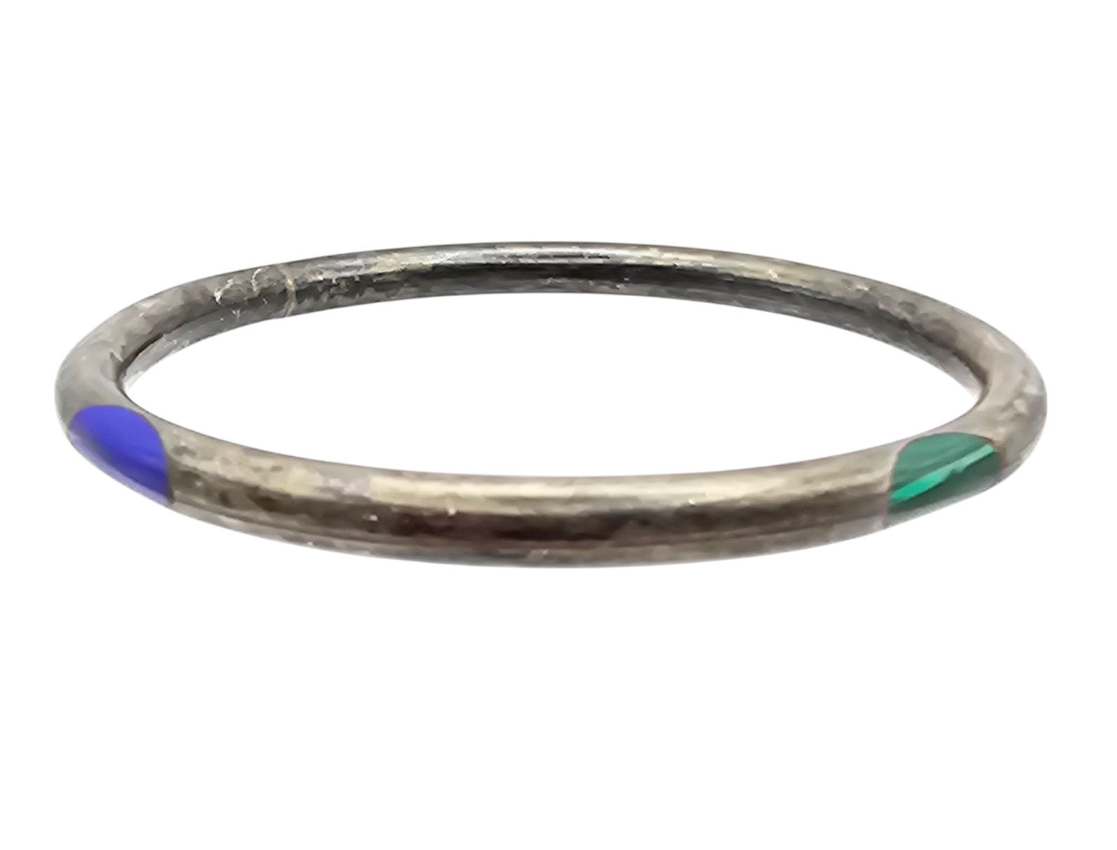 Signed Mexico Sterling Multistone Bangle Bracelet: Signed Mexico Sterling Malachite Onyx lapis Turquoise Bangle Bracelet 22.2 G