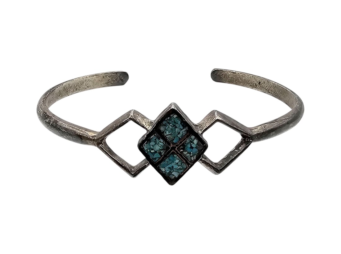 Sterling Crushed Turquoise Cuff Bracelet: Sterling Crushed Turquoise Cuff Bracelet 9.8 G