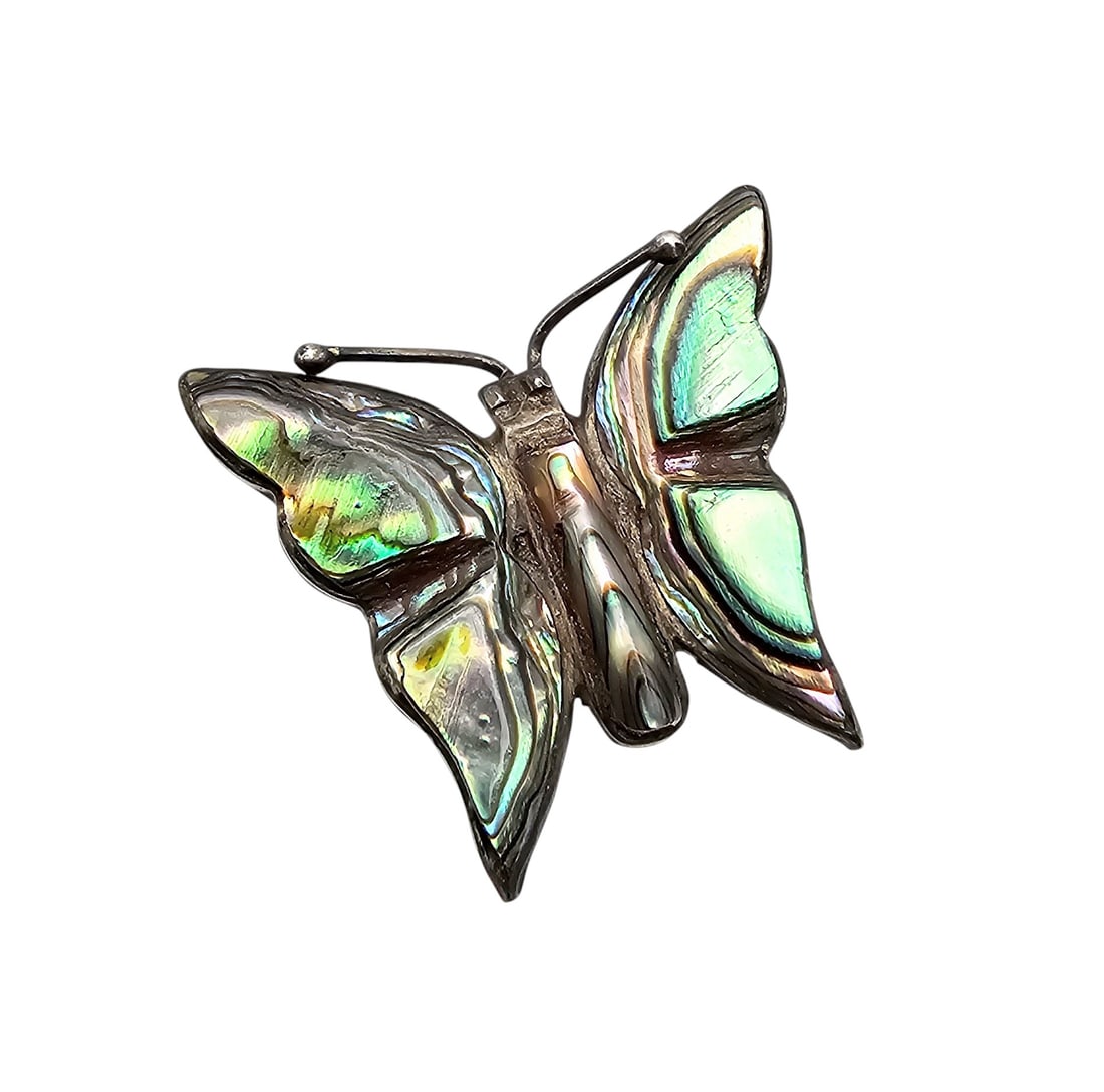 Signed Mexico Sterling Abalone Butterfly Brooch: ECO Mexico Sterling Abalone Butterfly Brooch 2.7 G