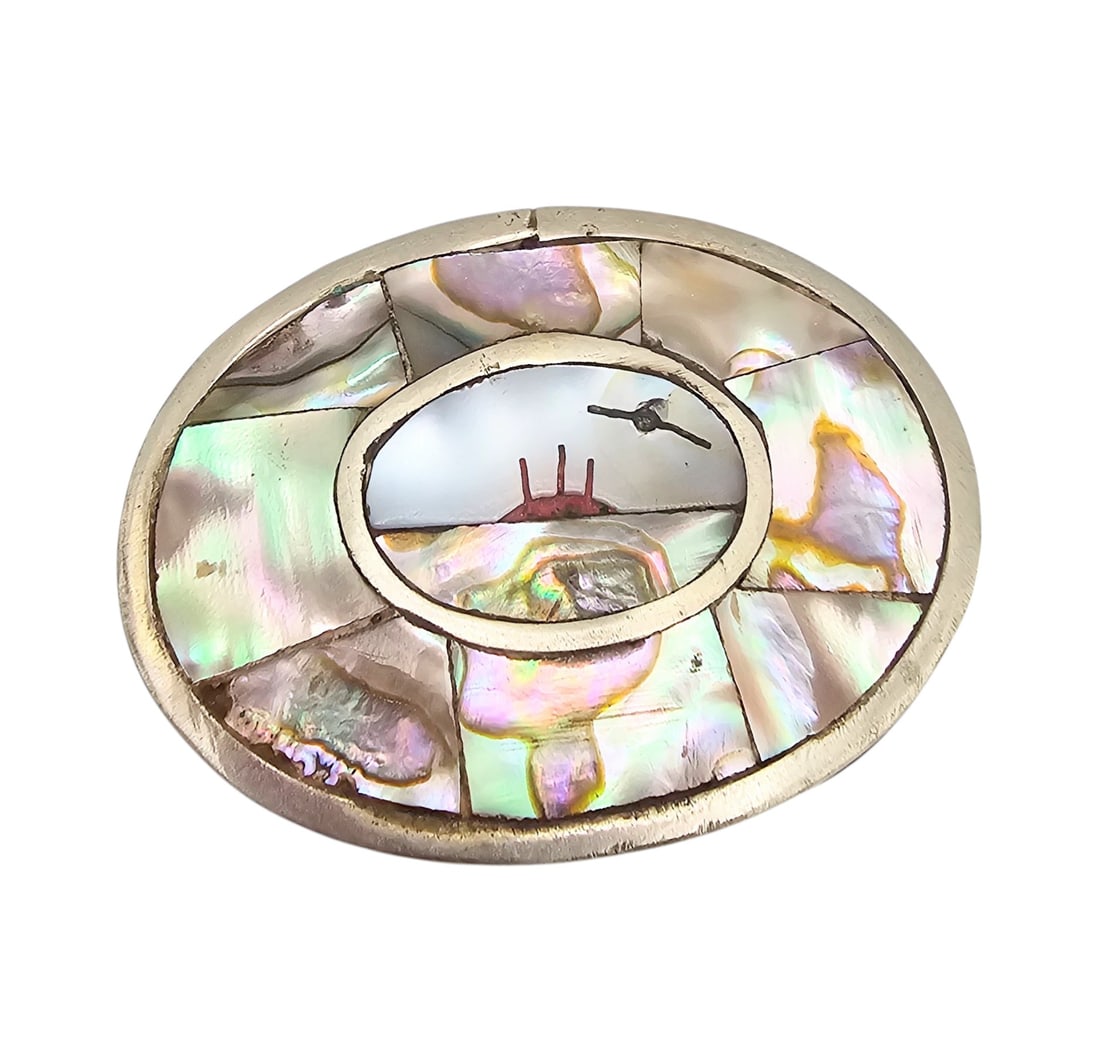 Mexico Alpaca Silver Mother Of Pearl Abalone Belt Buckle: Mexico Alpaca Silver Mother Of Pearl Abalone belt Buckle 14.3 G