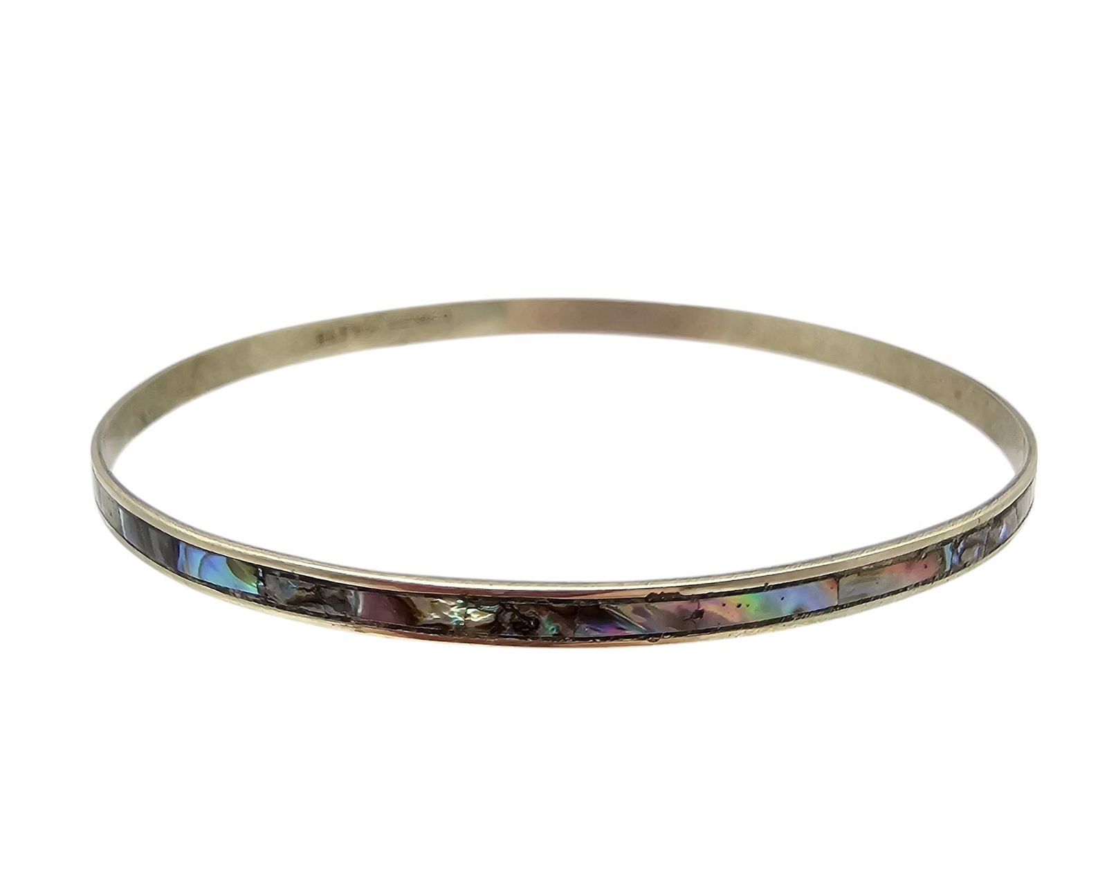 Mexico Alpaca Silver Abalone Bangle Bracelet: Mexico Alpaca Silver Abalone Bangle Bracelet 4.1 G
