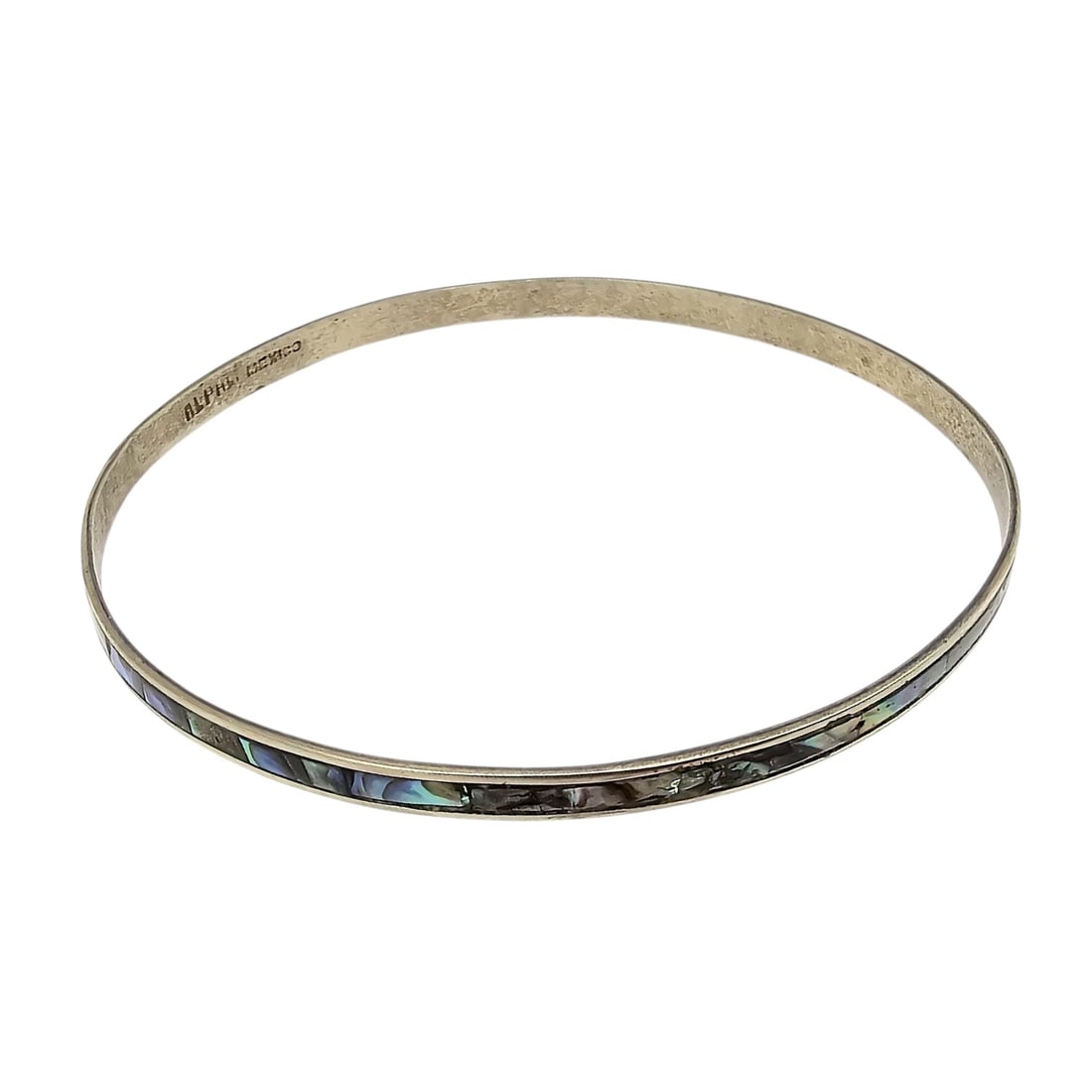 Mexico Alpaca Silver Abalone Bangle Bracelet - 2