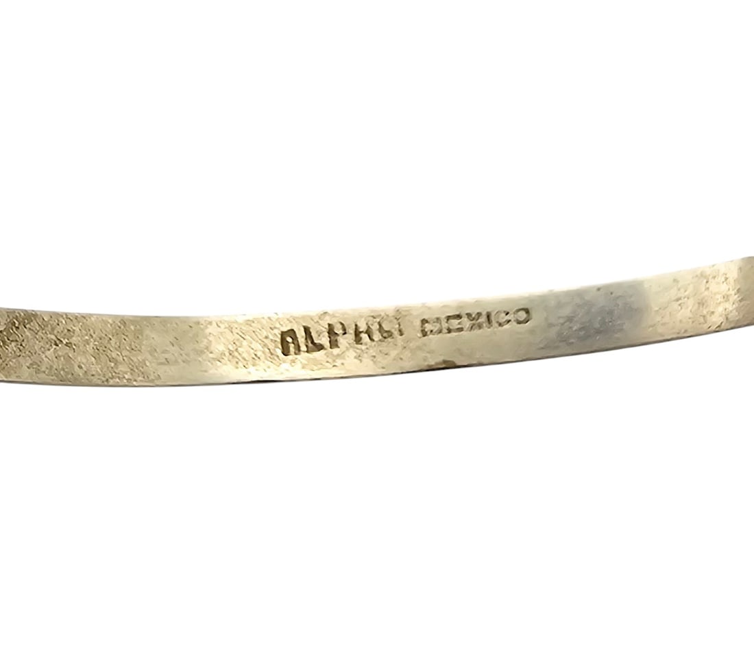 Mexico Alpaca Silver Abalone Bangle Bracelet - 3