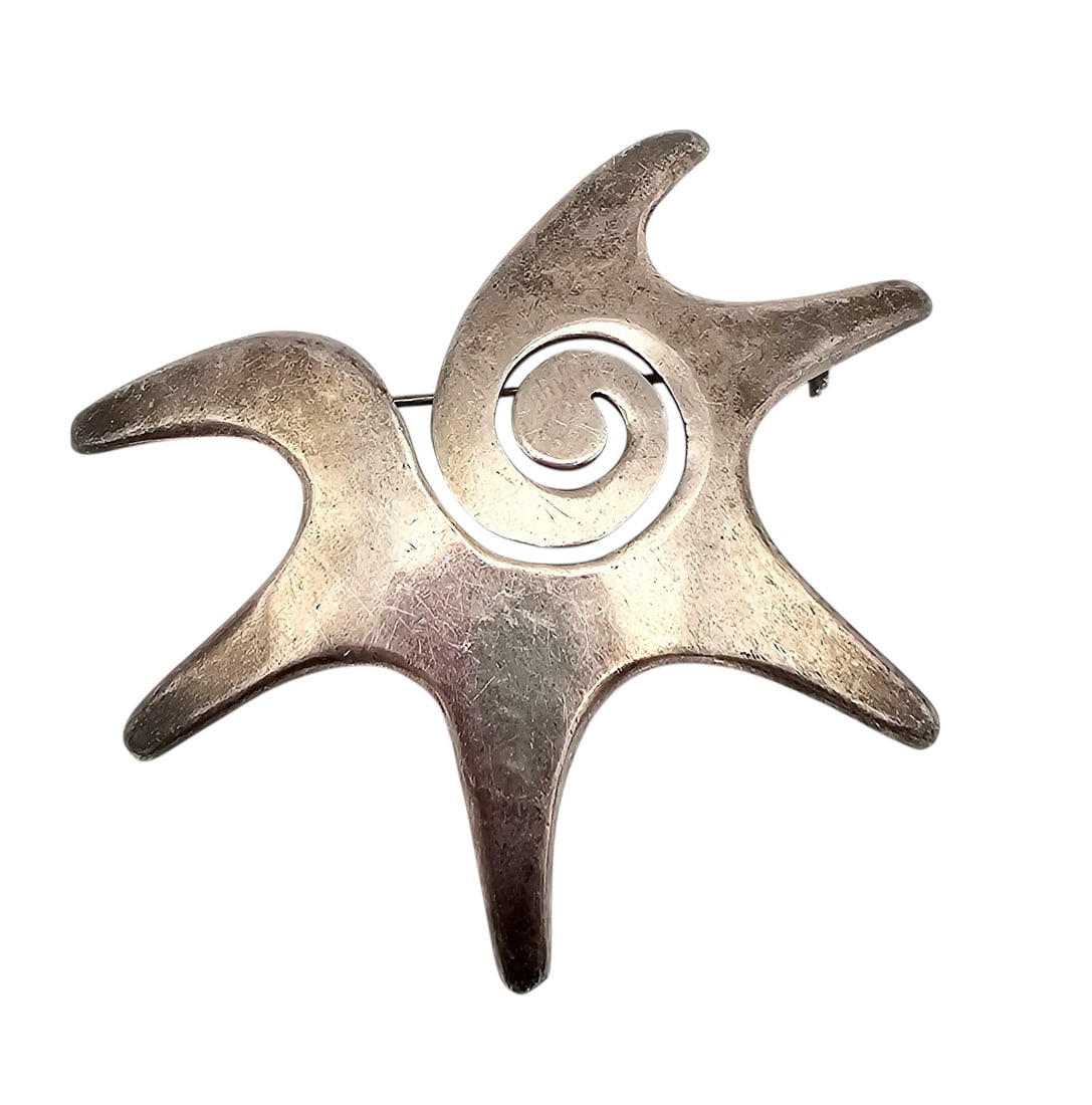 Signed ABB Mexico Taxco Sterling Swirl Sin Brooch: ABB Mexico Taxco Sterling Swirl Sin Brooch 14.2 G