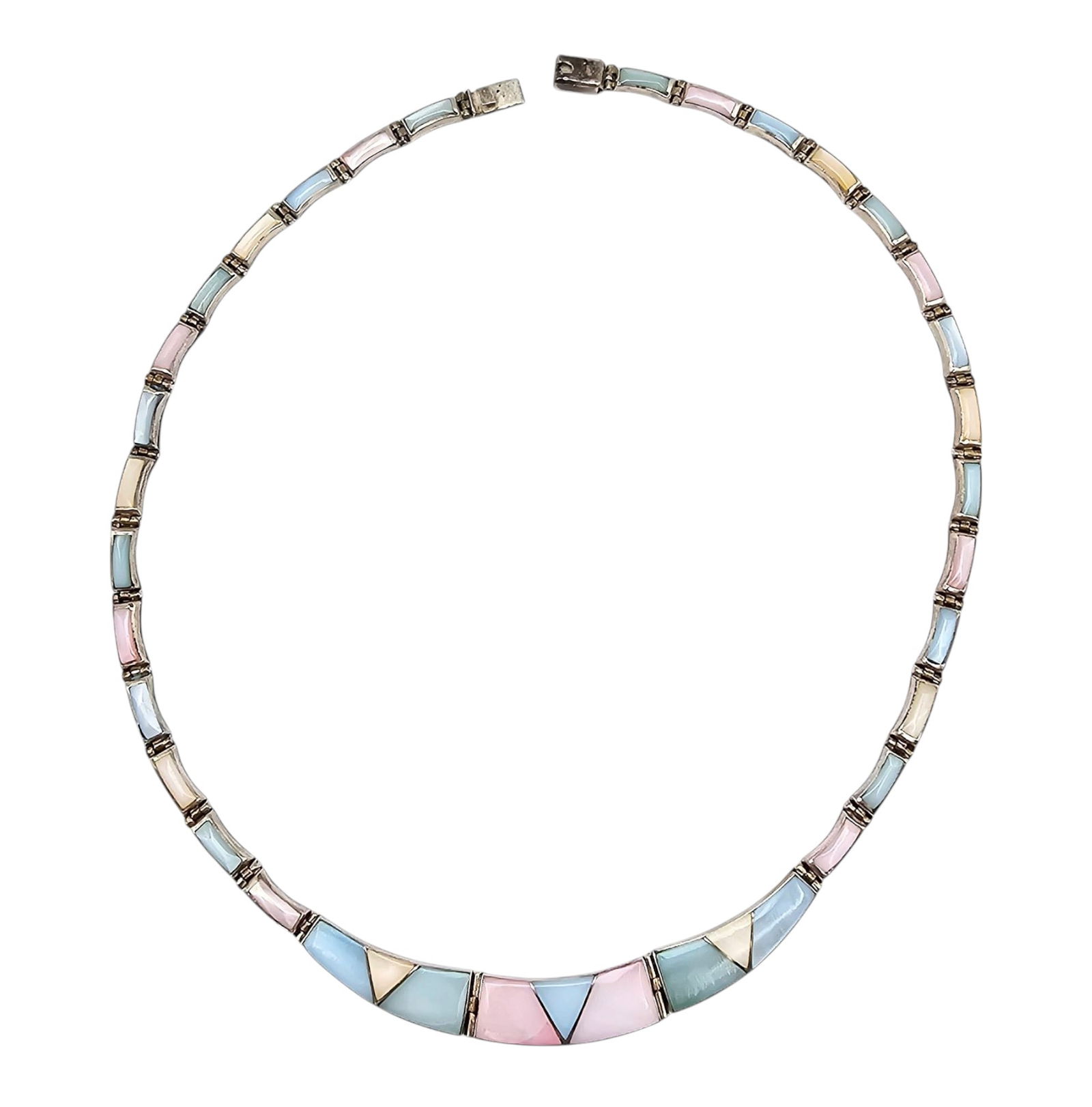 Mexico Sterling Mother Of Pearl Hinge Link Necklace: Mexico TJ-88 Sterling Mother Of Pearl Hinge Link Necklace 18.9 G