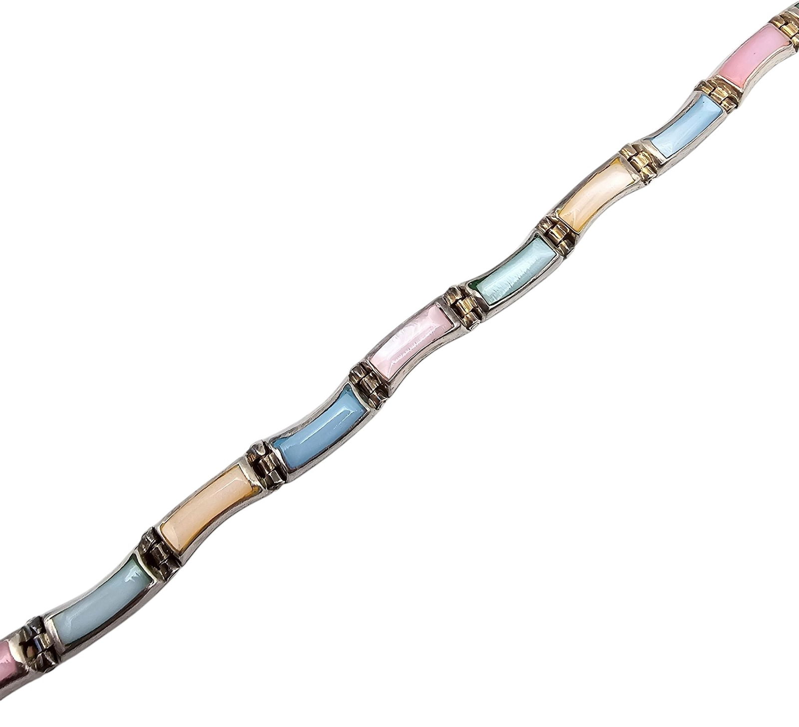 Mexico Sterling Mother Of Pearl Hinge Link Bracelet: Mexico TJ-88 Sterling Mother Of Pearl Hinge Link Bracelet 9.1 G