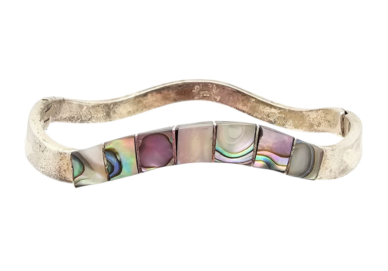 Mexico Sterling Abalone Wave Bangle Bracelet: Mexico Sterling Abalone Wave Bangle Bracelet 23.6 G