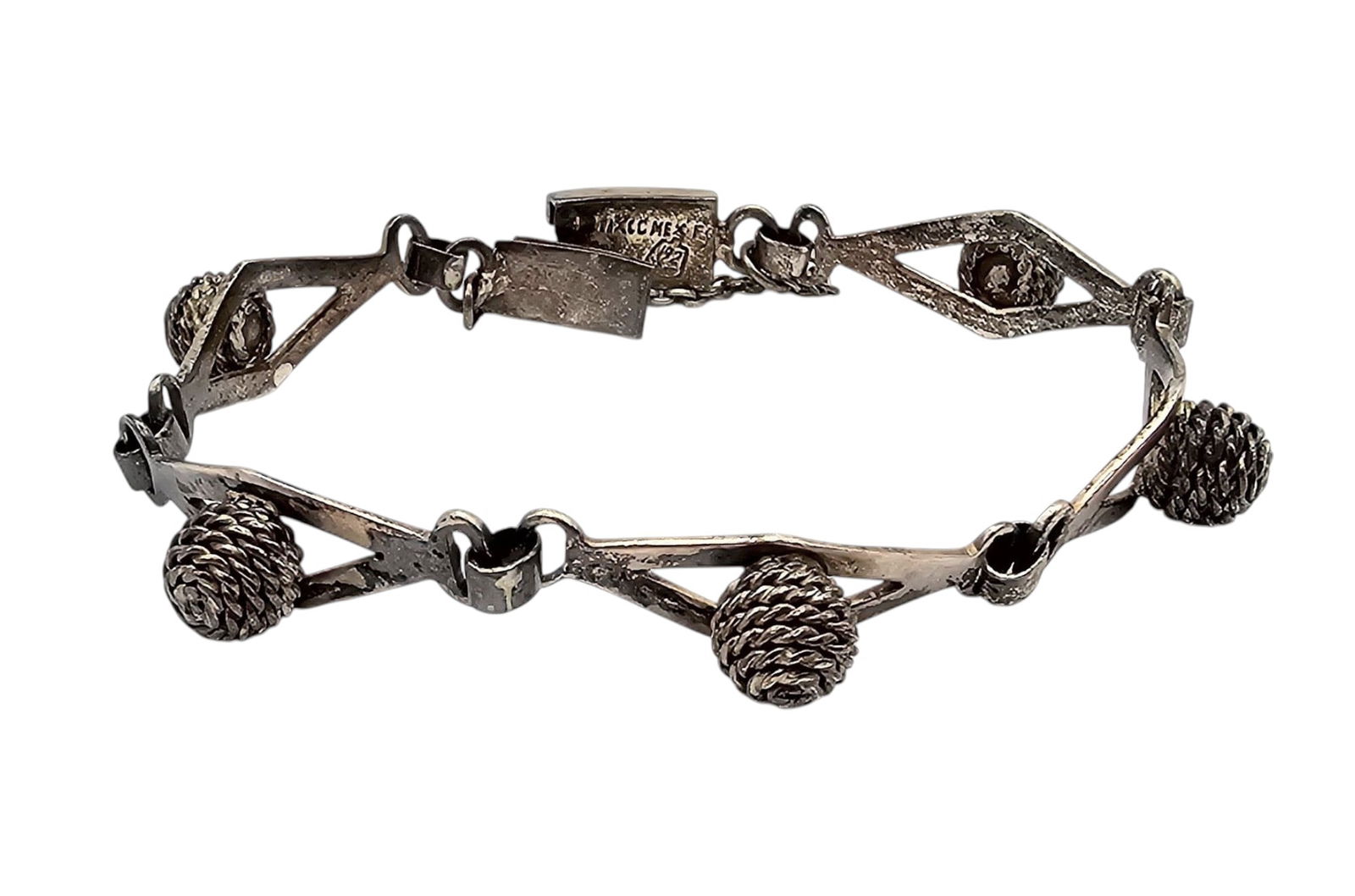 Mexico Taxco Sterling Coil Ball Link Bracelet: Mexico Taxco Sterling Coil Ball Link Bracelet 16.1 G