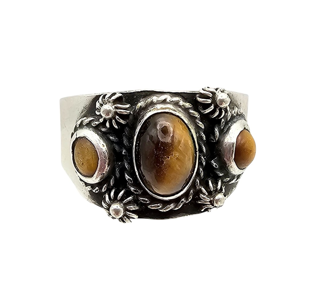 Signed ACO Mexico Taxco Sterling Tiger's Eye Ring Size 11.75: ACO Mexico Taxco Sterling Tiger's Eye Ring Size 11.75 5 G