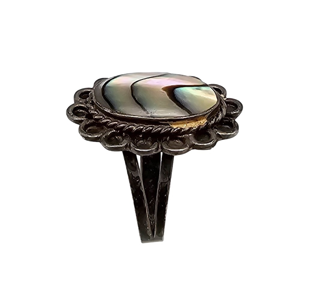 Signed Mexico Sterling Abalone Ring Size 4.75 - 2