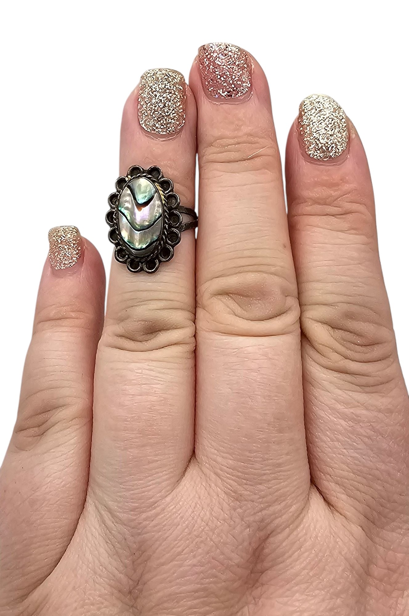 Signed Mexico Sterling Abalone Ring Size 4.75 - 3