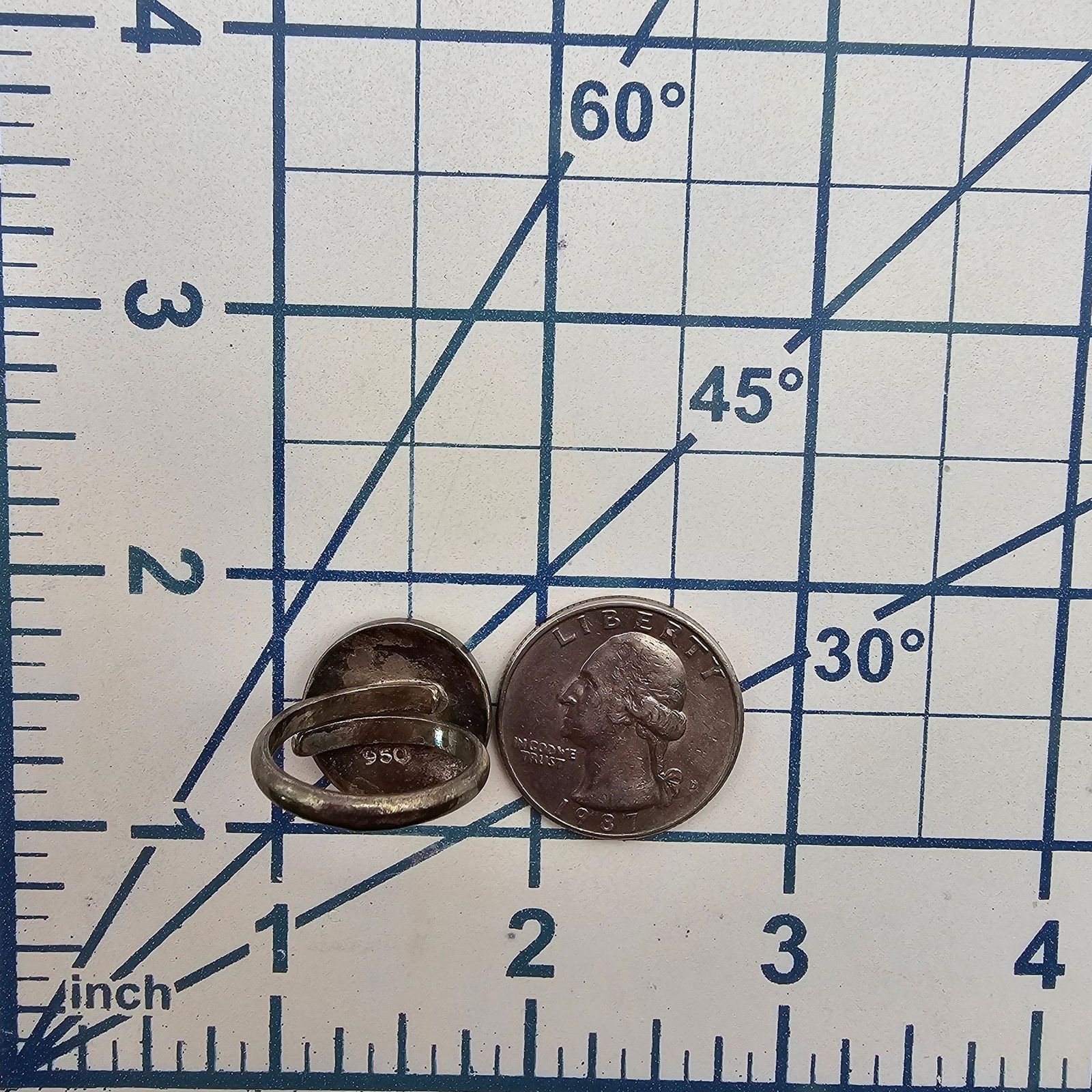 950 Sterling Enamel Ring Size 6.5 - 4