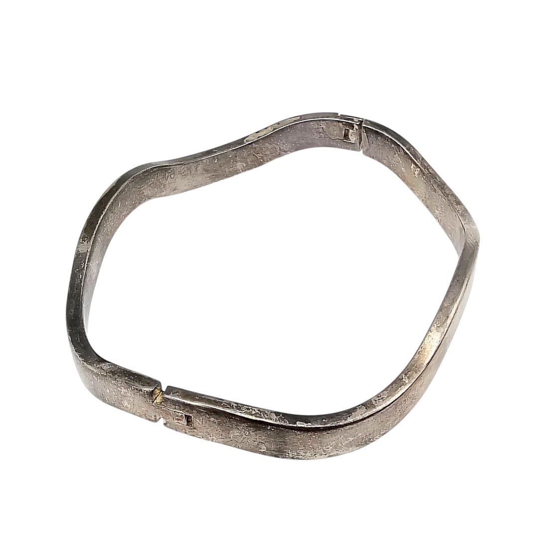 Taxco Sterling Wave Hinge Bangle Bracelet - 2