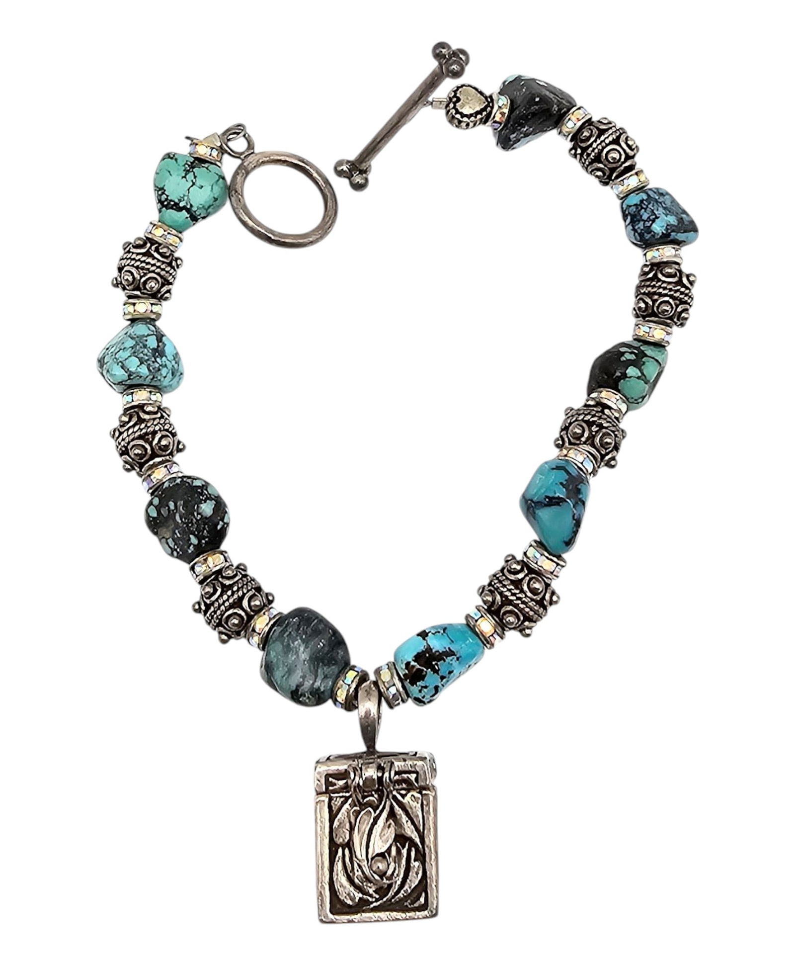 Sun West Albuquerque Sterling Turquoise Trinket Box Toggle Bracelet: Sun West Albuquerque Sterling Turquoise Trinket Box Toggle Bracelet 33.6 G