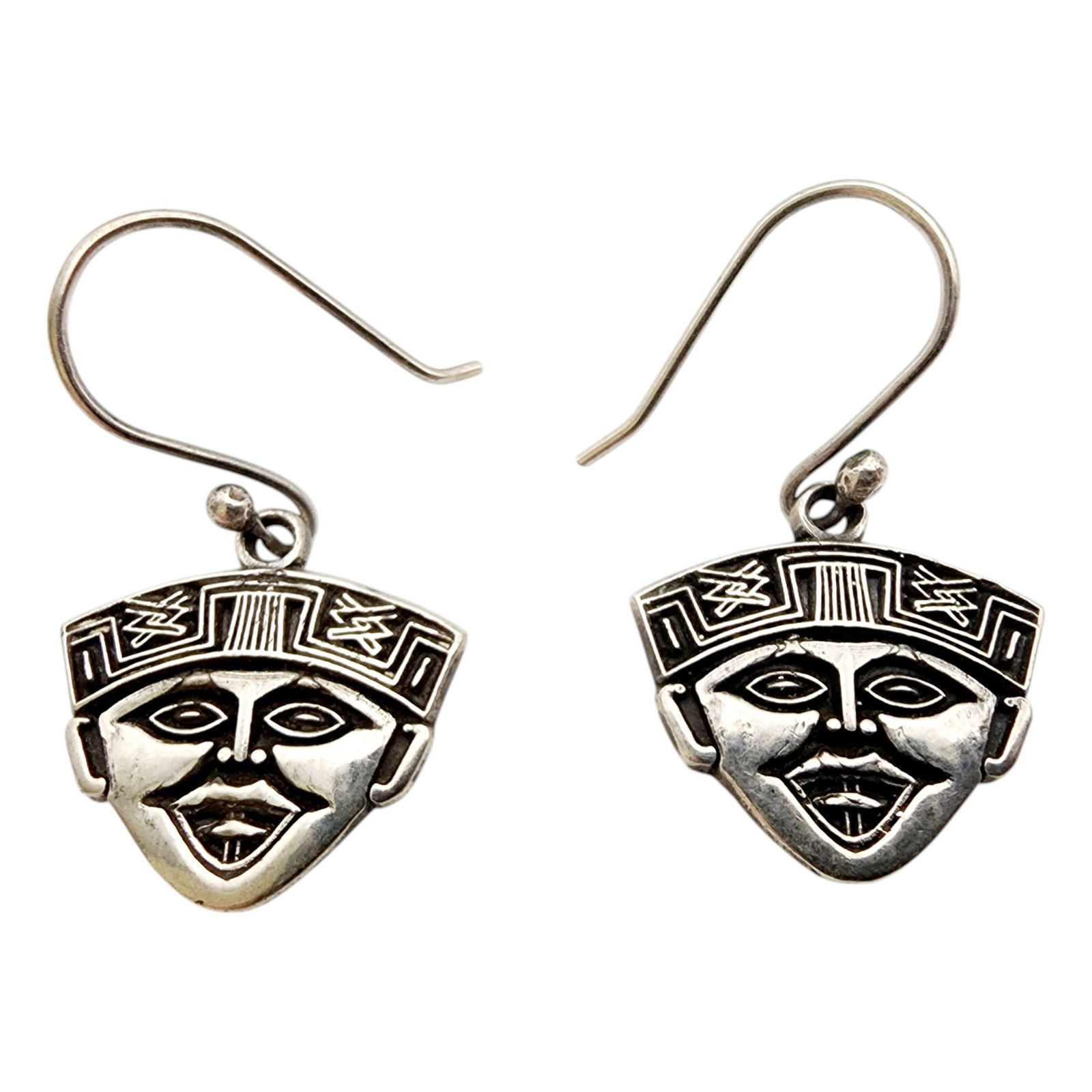 Signed Sterling Mayan Face Earrings: Signed Sterling Mayan Face Earrings 6.8g