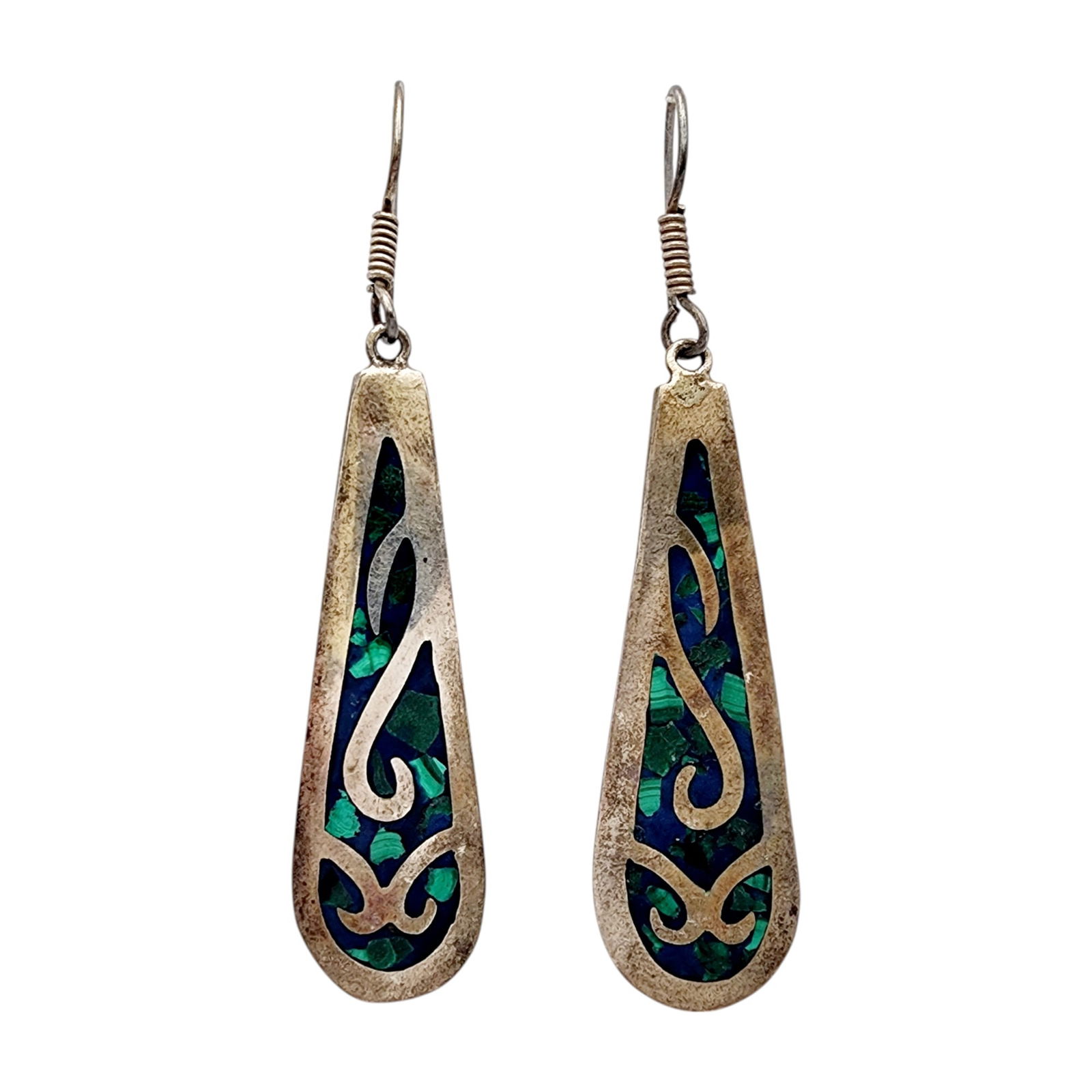 Mexico TV-08 Sterling Inlay Earrings: Mexico TV-08 Sterling Inlay Earrings 16.9g