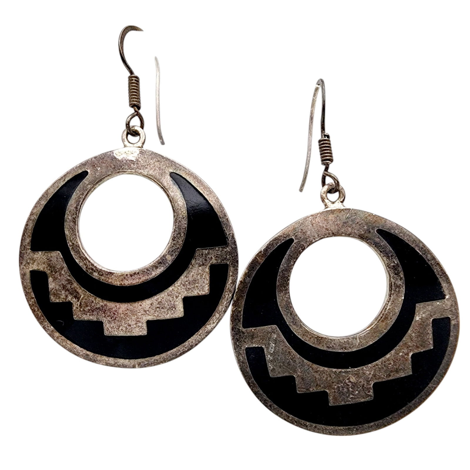 Mexico TC-150 Sterling Inlay Earrings: Mexico TC-150 Sterling Inlay Earrings 19.7g