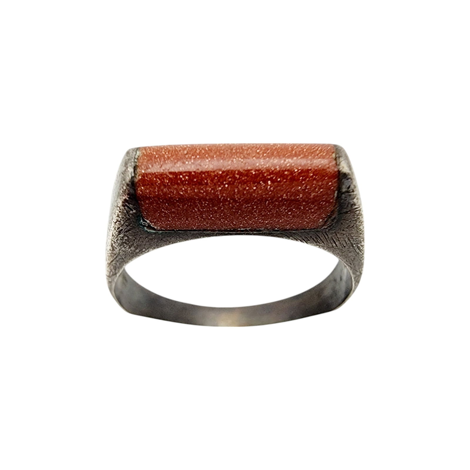 Mexico Sterling Goldstone Ring Sz 6.5: Mexico Sterling Goldstone Ring Sz 6.5 3.1g