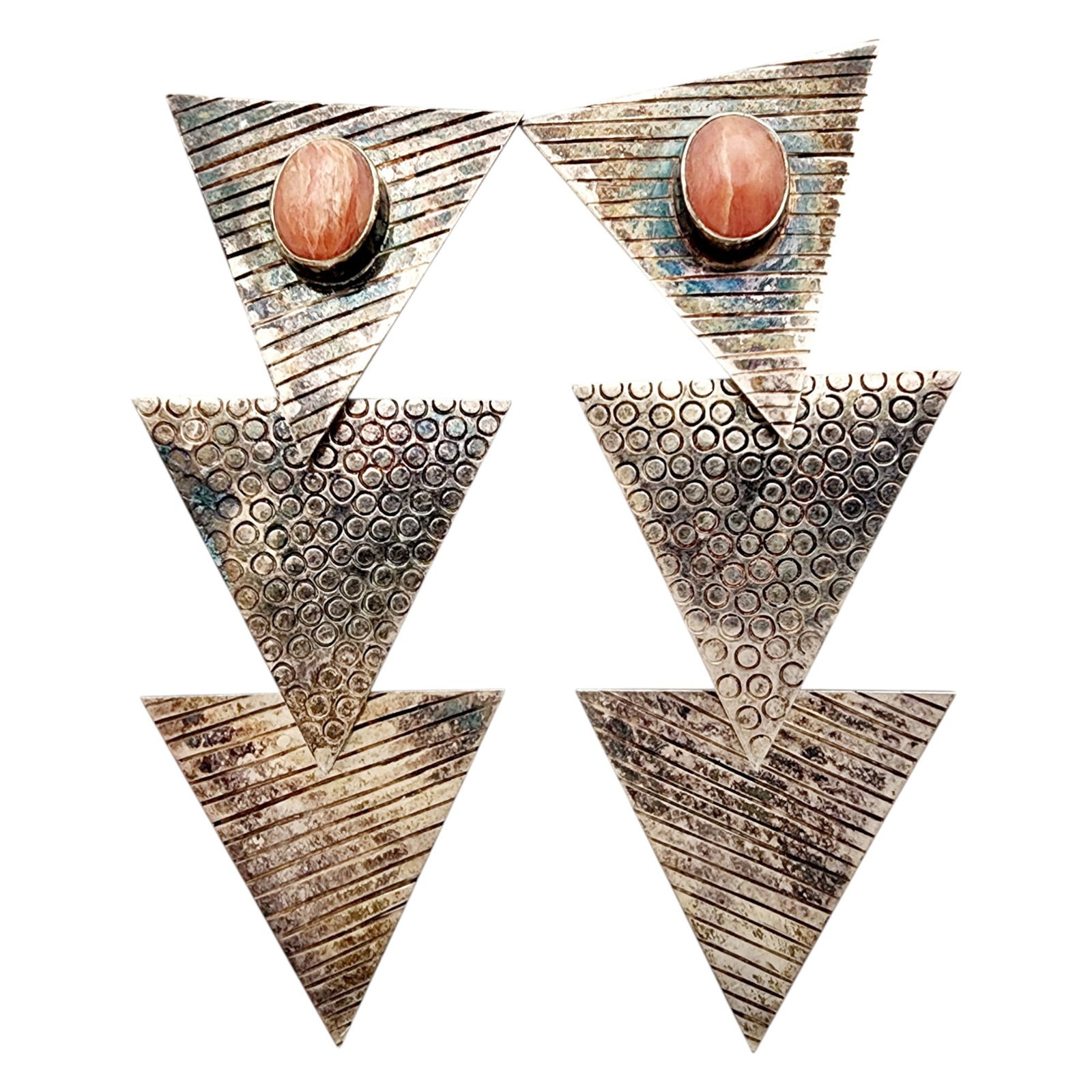 Vintage Ecuador 900 Silver Textured Dangle Earrings: Vintage Ecuador 900 Silver Textured Dangle Earrings 12.1g