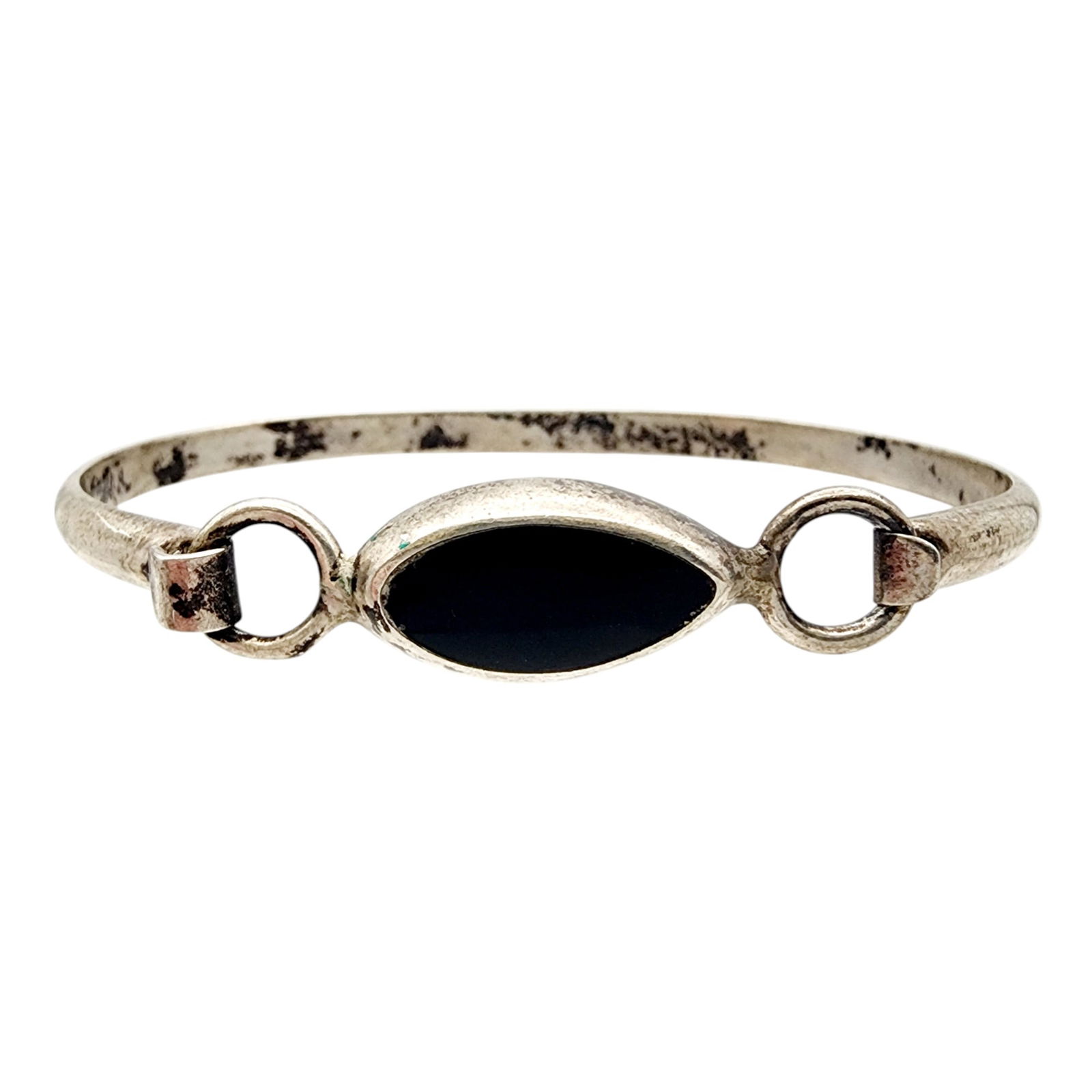 Mexico Sterling Onyx Hinge Bangle Bracelet: Mexico Sterling Onyx Hinge Bangle Bracelet 13.8g