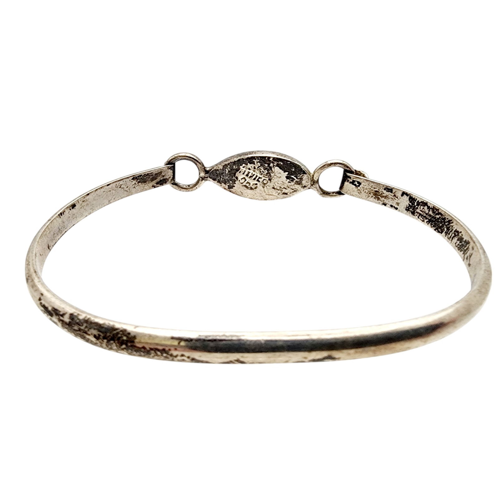 Mexico Sterling Onyx Hinge Bangle Bracelet - 2