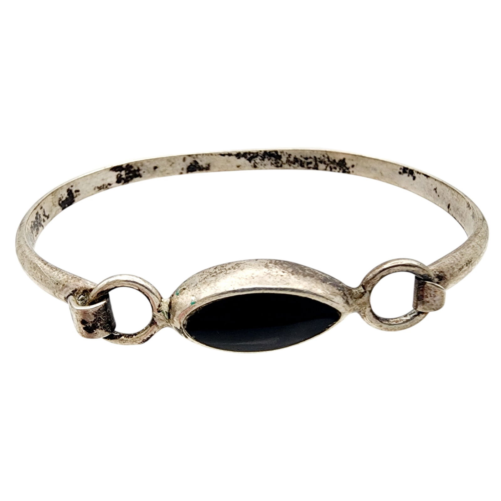 Mexico Sterling Onyx Hinge Bangle Bracelet - 3