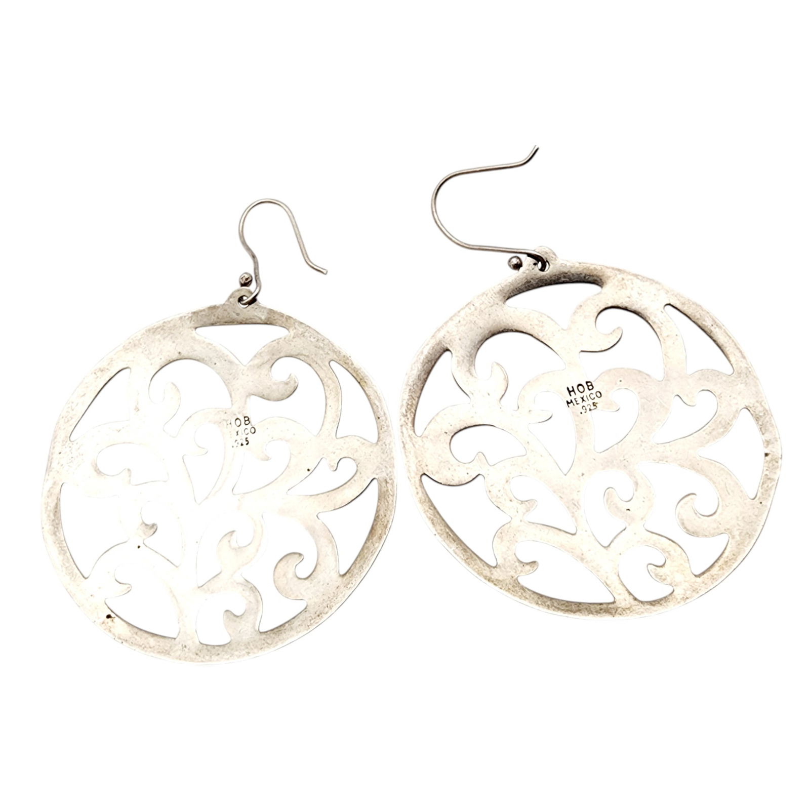 Signed HOB Mexico Sterling Scroll Earrings - 2