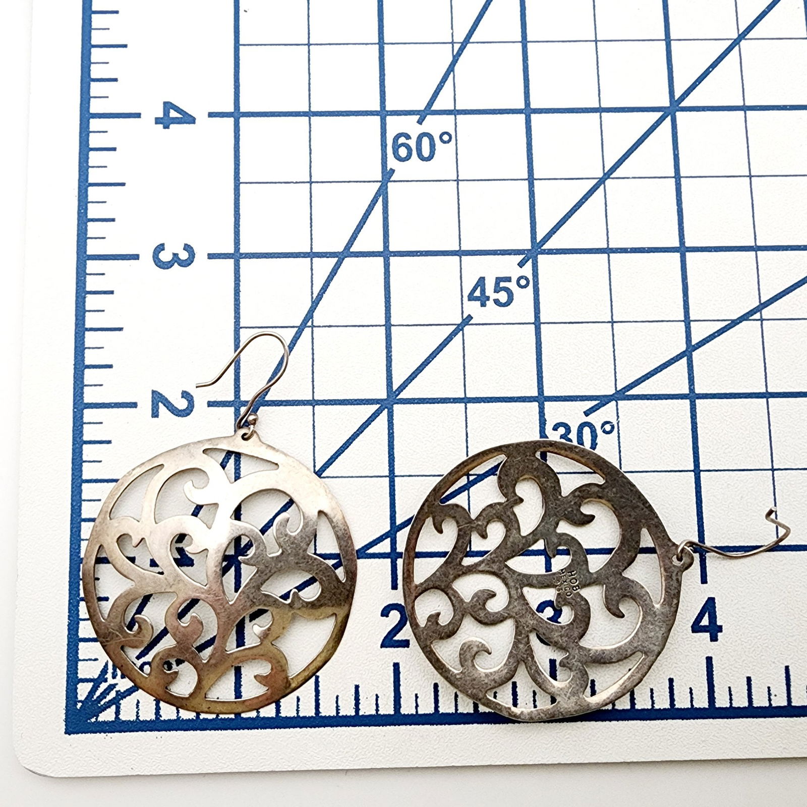 Signed HOB Mexico Sterling Scroll Earrings - 3