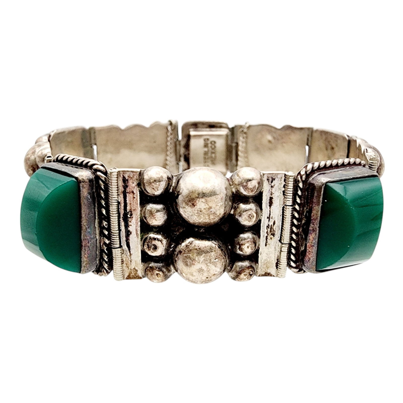 Mexico Sterling Green Onyx? Hinge Bracelet: Mexico Sterling Green Onyx? Hinge Bracelet 28.2g