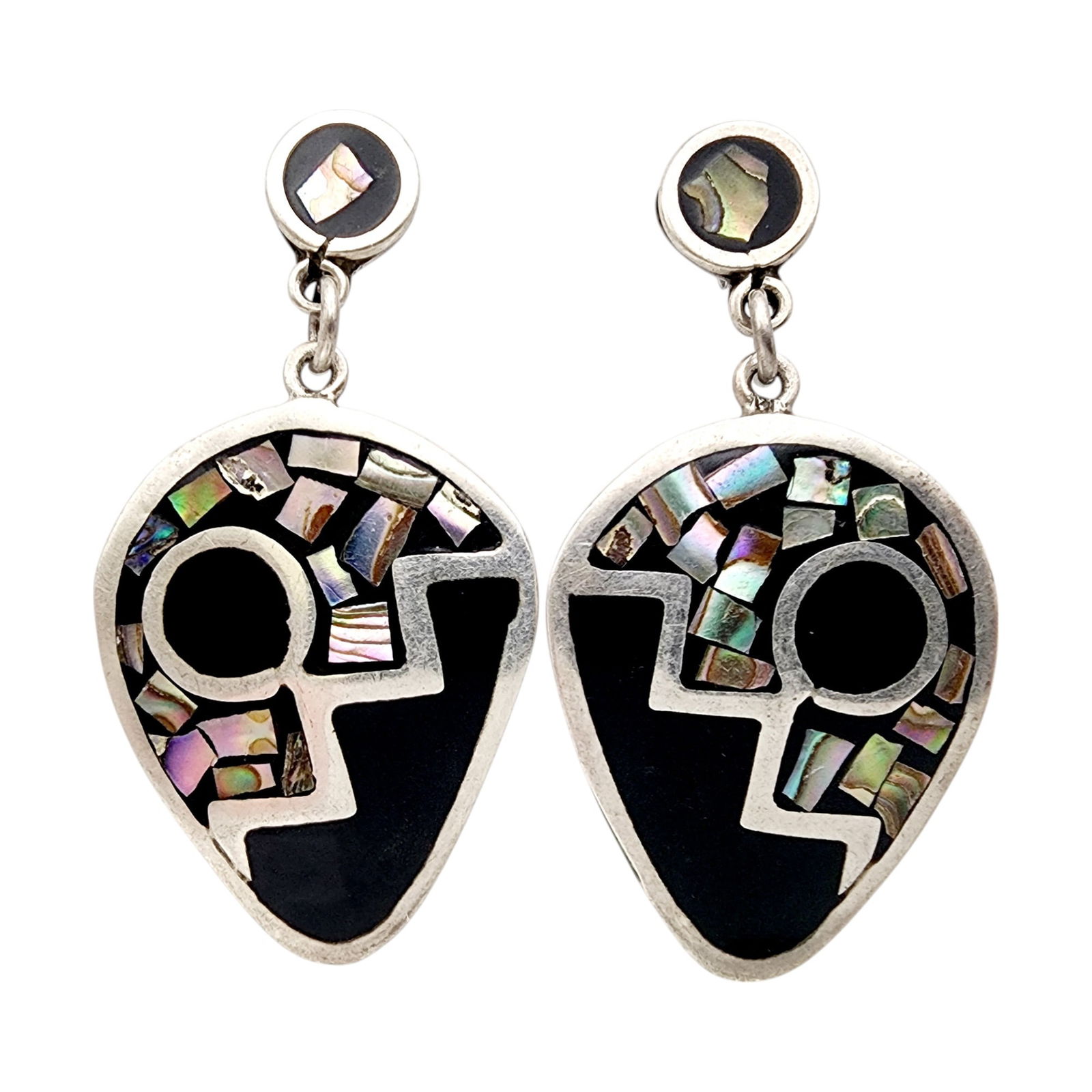 Mexico TM-235 Sterling Inlay Earrings: Mexico TM-235 Sterling Inlay Earrings 16.9g