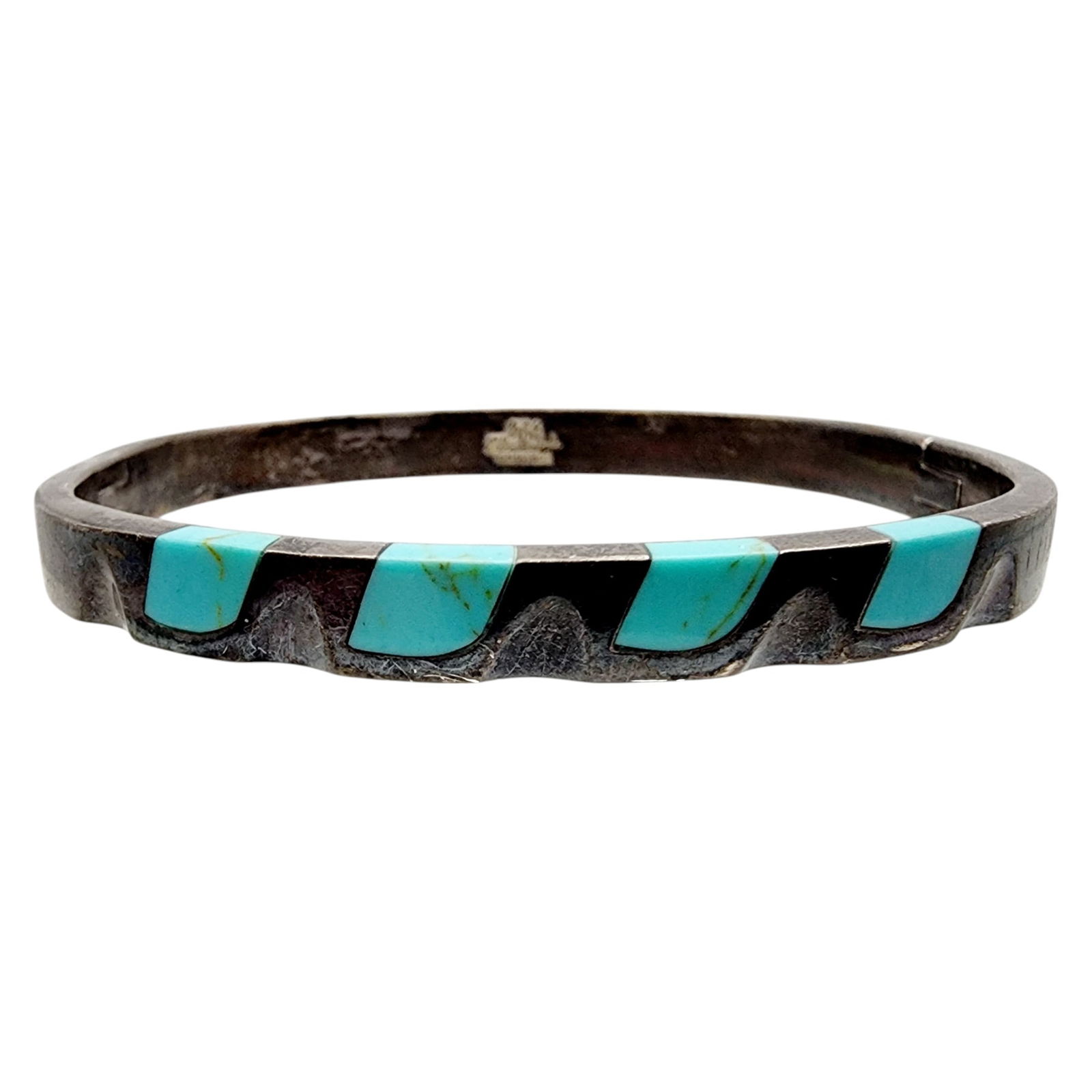 Mexico TCH-13 Sterling Turquoise Bangle Bracelet: Mexico TCH-13 Sterling Faux Turquoise Bangle Bracelet 30.5g