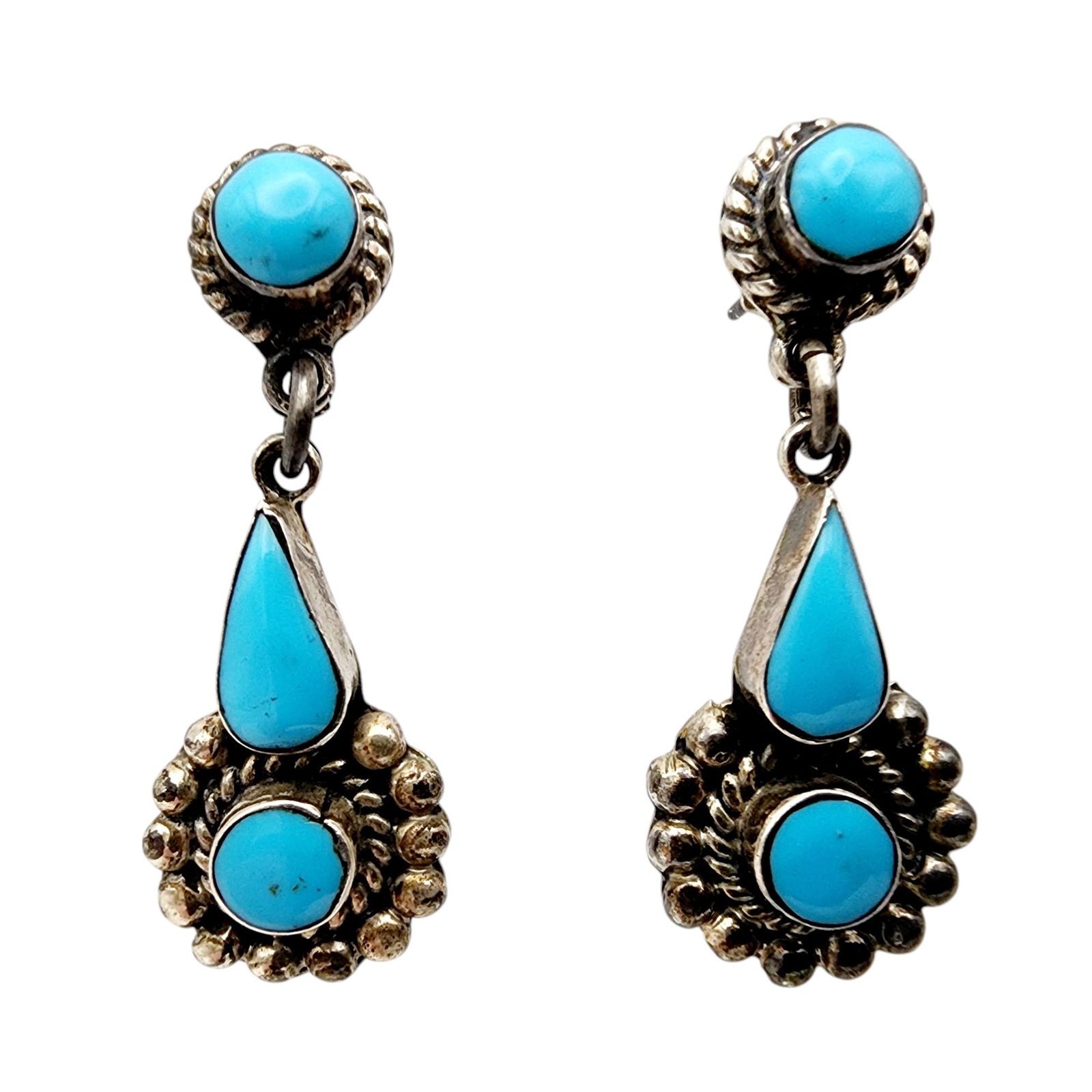 Mexico Sterling Turquoise Earrings: Mexico TC-9? Sterling Faux Turquoise Earrings 9.2g