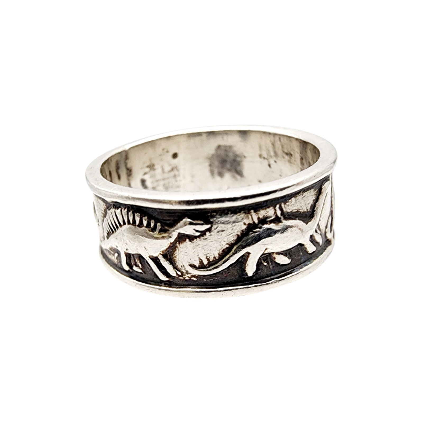 Mexico Sterling Dinosaur Band Ring Sz 6: Mexico Sterling Dinosaur Band Ring Sz 6 4.6g