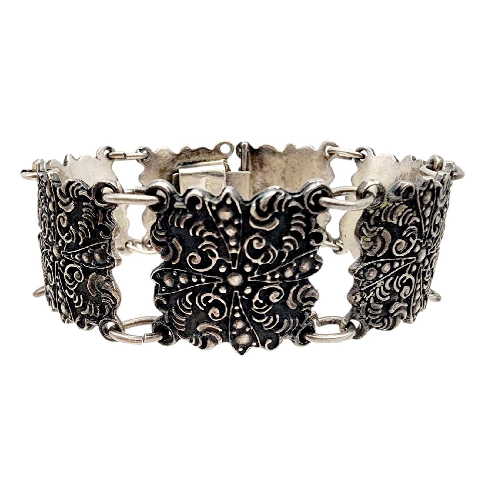 Vintage Mexico Sterling Panel Bracelet: Vintage Mexico Sterling Panel Bracelet 49.5g