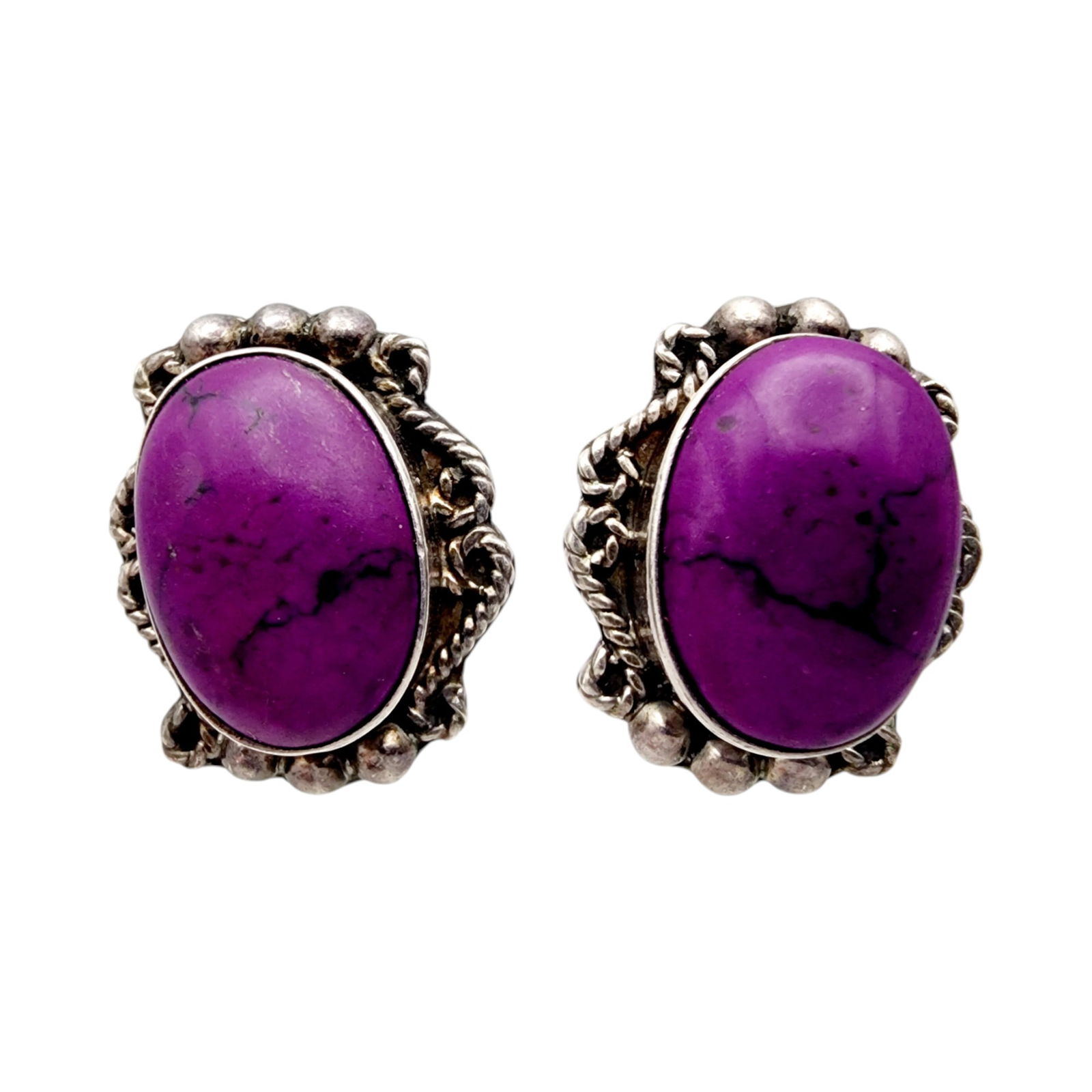 Mexico Sterling Purple Earrings: Mexico Sterling Purple Earrings 11g