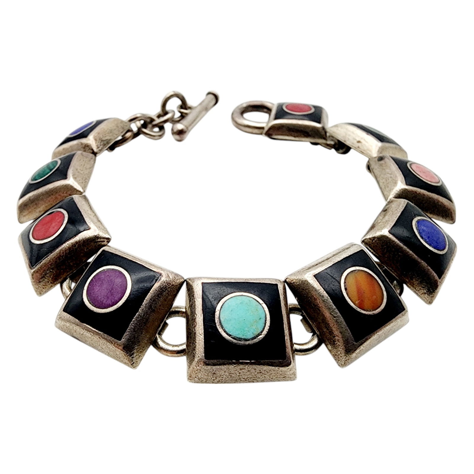 Mexico Sterling Multi Stone Link Bracelet - 2