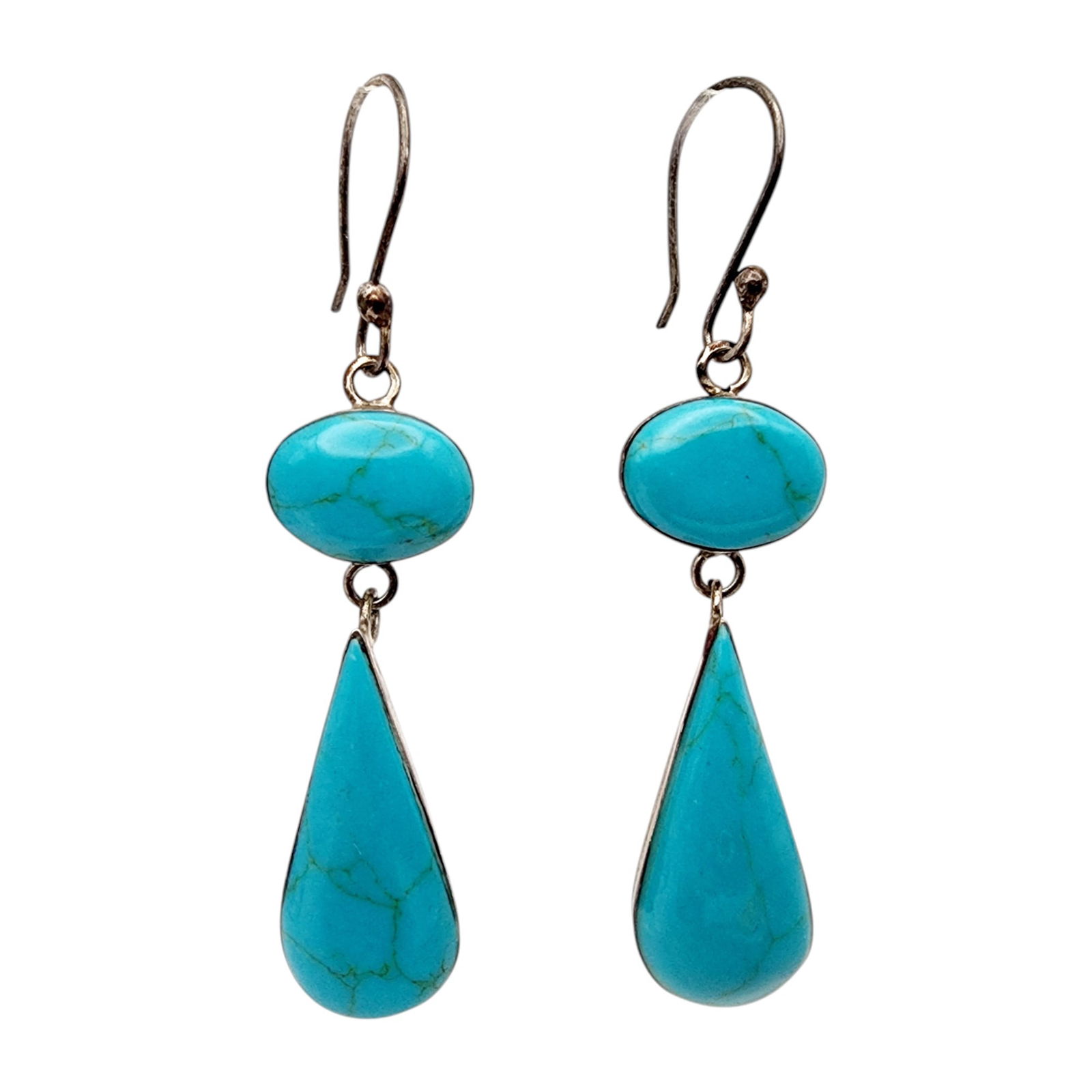 Signed HOB Mexico Sterling Turquoise Earrings: Signed HOB Mexico Sterling Turquoise Earrings 8.9g