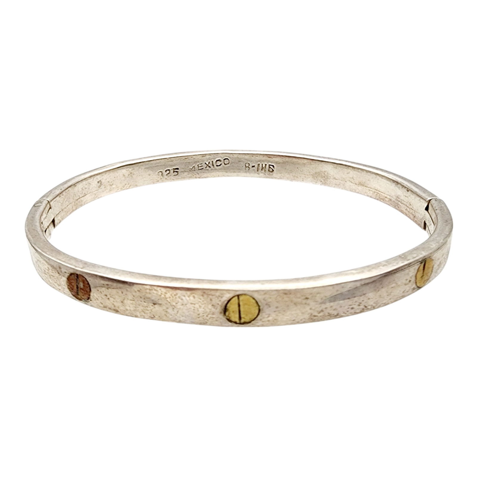 Signed Mexico Sterling Dot Bangle Bracelet - 3